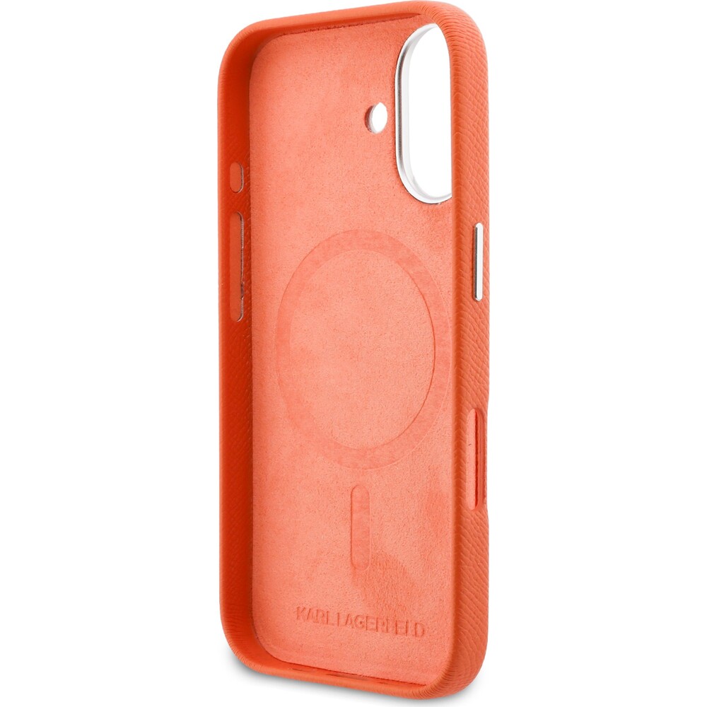 Karl-Lagerfeld-PU-Karl-and-Choupette-Heads-Pins-MagSafe-kryt-iPhone-17-oranzovy
