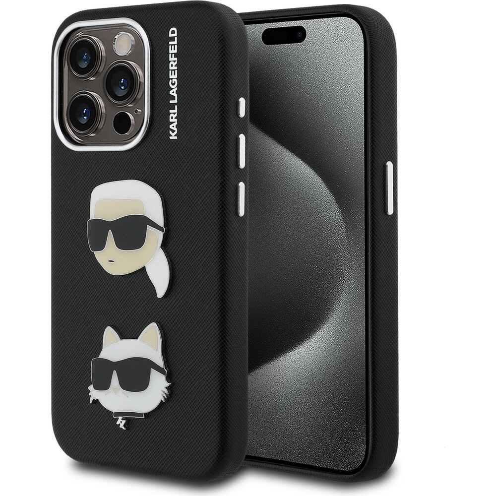 Karl-Lagerfeld-Grained-PU-K-CH-Heads-kryt-iPhone-15-Pro-cerny