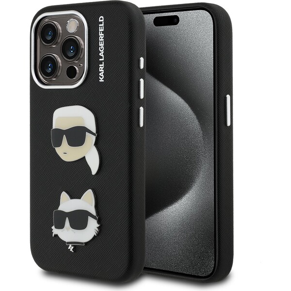 Karl-Lagerfeld-Grained-PU-K-CH-Heads-kryt-iPhone-15-Pro-cerny