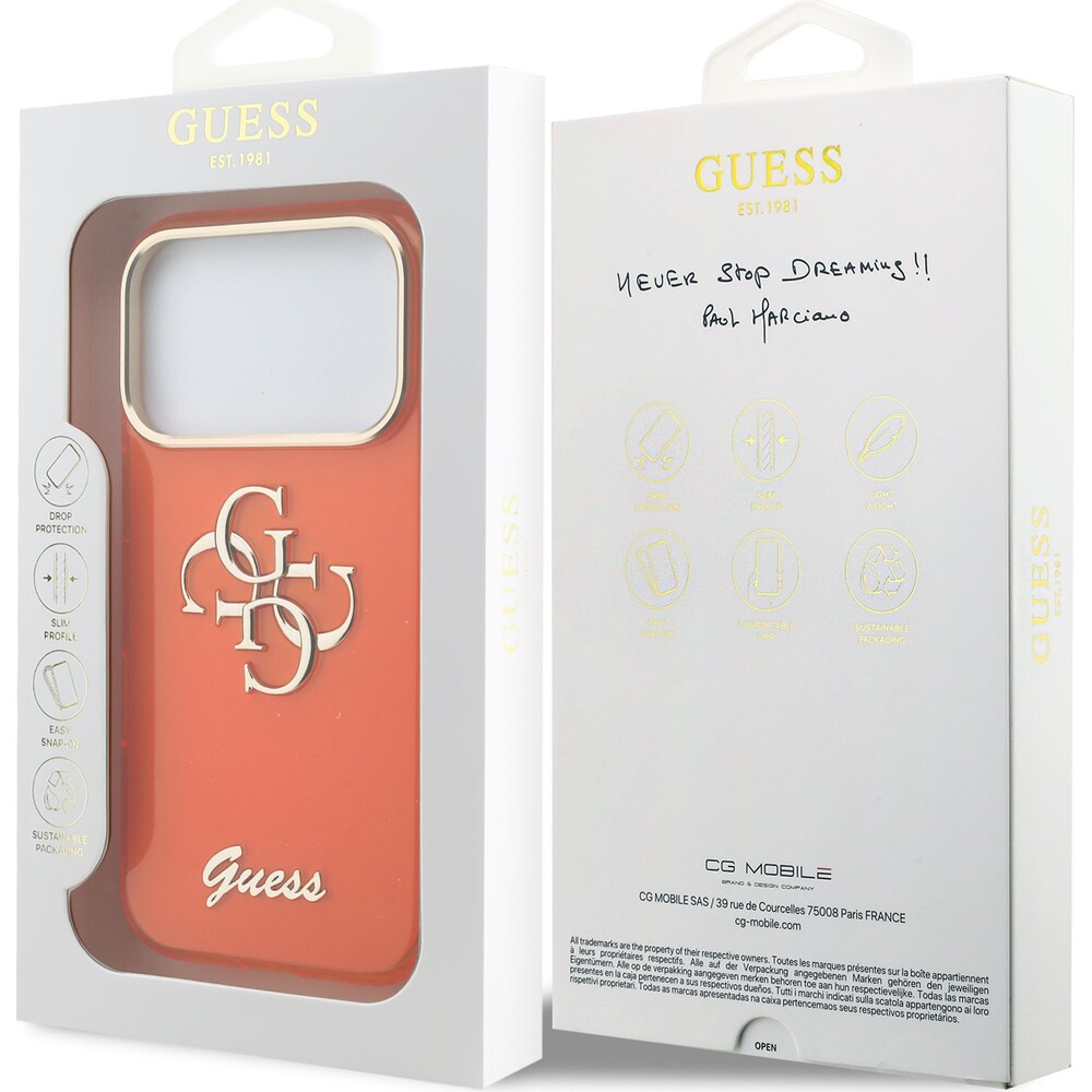 Guess-IML-4G-Script-Metal-Logo-kryt-iPhone-17-Pro-oranzovy
