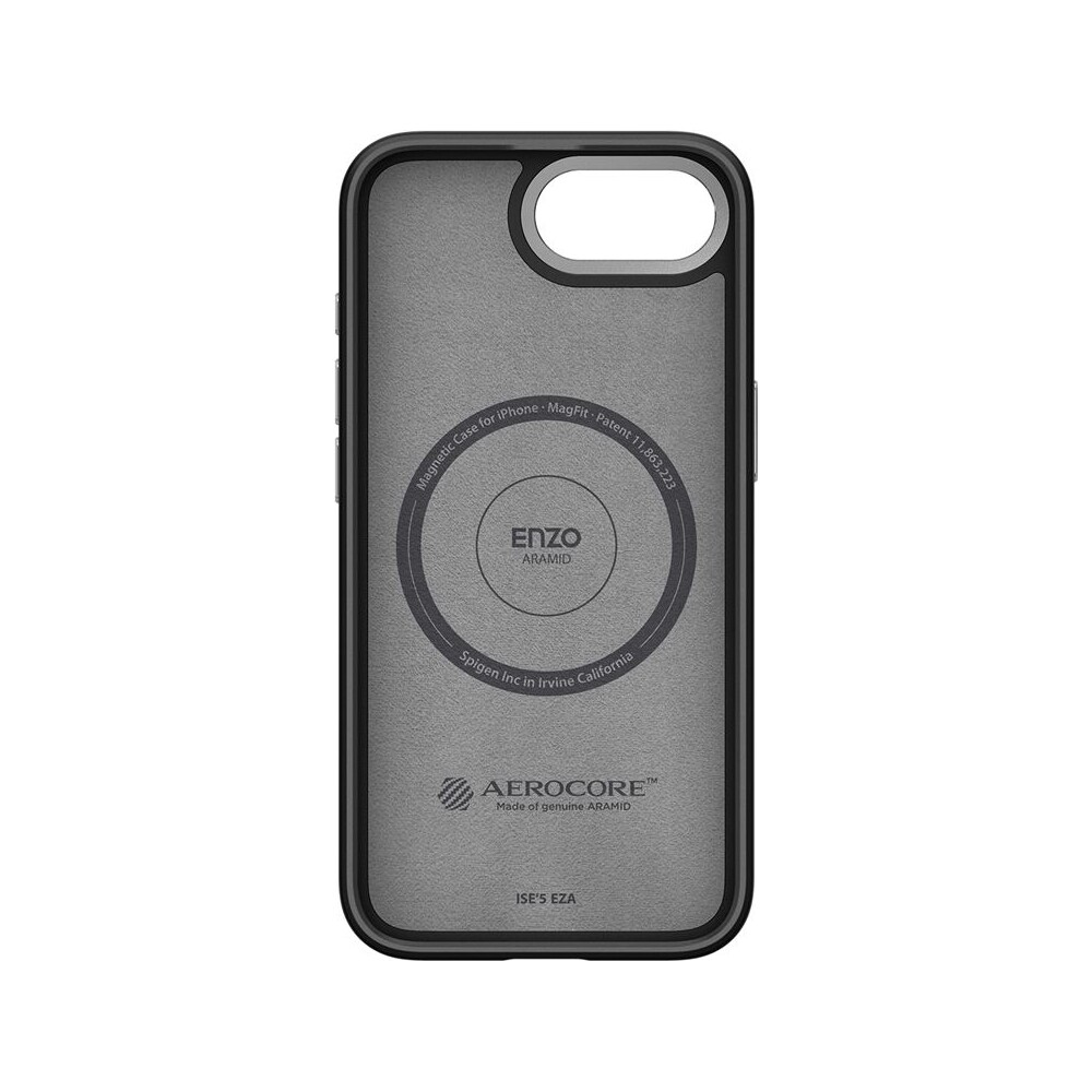 Spigen-Enzo-Aramid-MagSafe-kryt-iPhone-17e-16e-matne-cerny