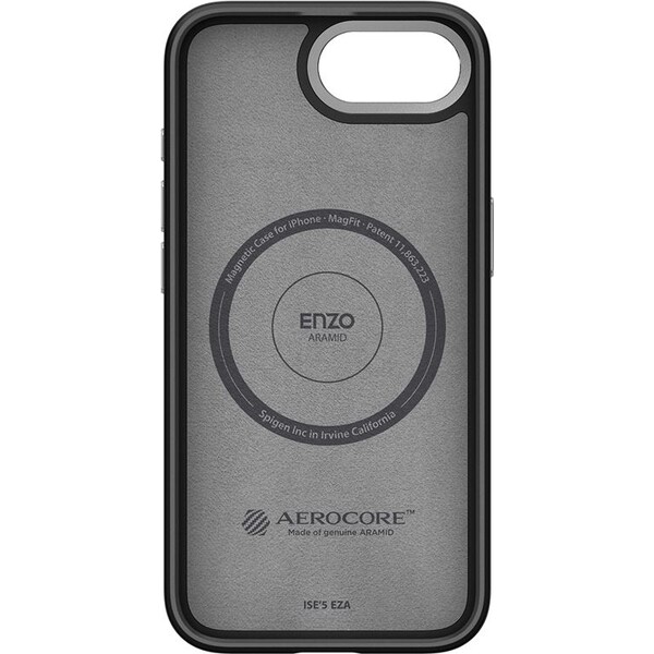 Spigen-Enzo-Aramid-MagSafe-kryt-iPhone-17e-16e-matne-cerny