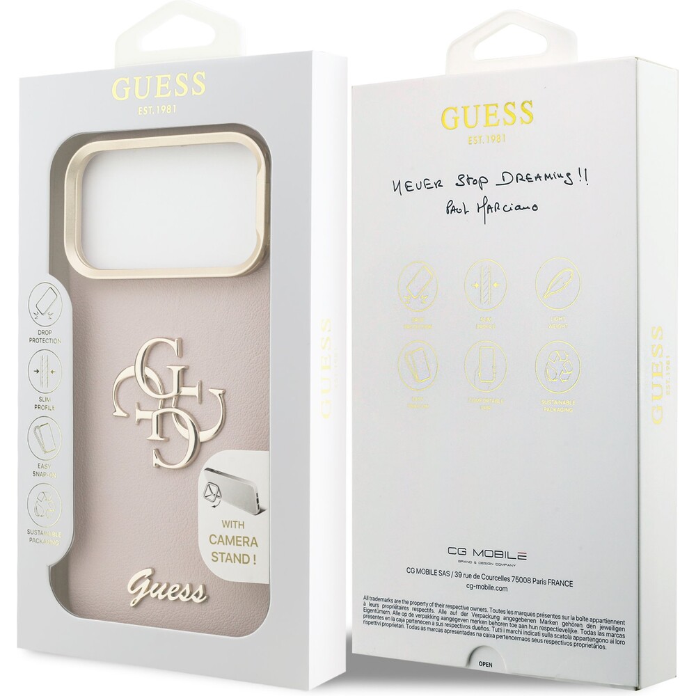 Guess-PU-Grained-4G-Logo-Stand-Camera-Frame-kryt-iPhone-17-Pro-Max-ruzovy