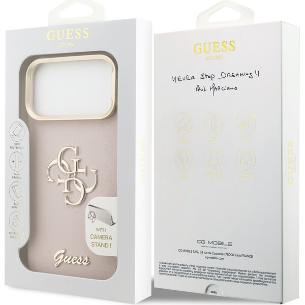 Guess-PU-Grained-4G-Logo-Stand-Camera-Frame-kryt-iPhone-17-Pro-Max-ruzovy
