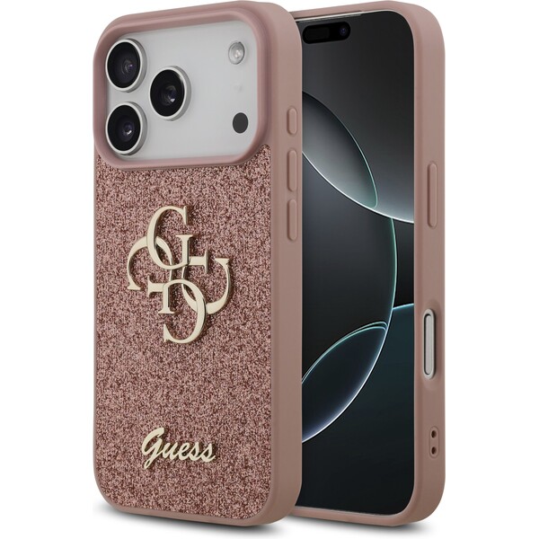 Guess-PU-Fixed-Glitter-4G-Metal-Logo-kryt-iPhone-17-Pro-ruzovy