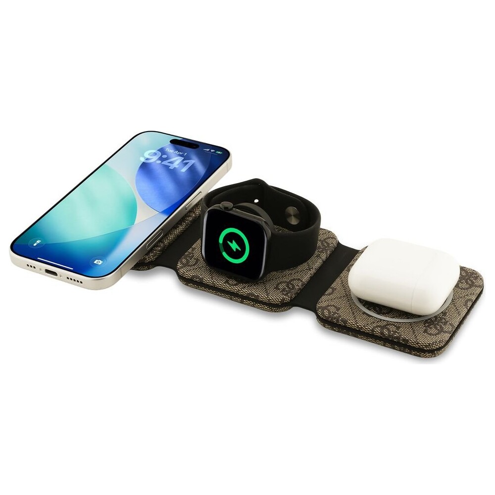Guess-PU-4G-MagSafe-bezdratova-nabijecka-3v1-hneda