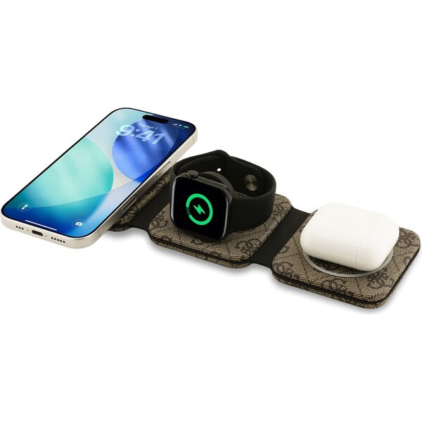 Guess-PU-4G-MagSafe-bezdratova-nabijecka-3v1-hneda