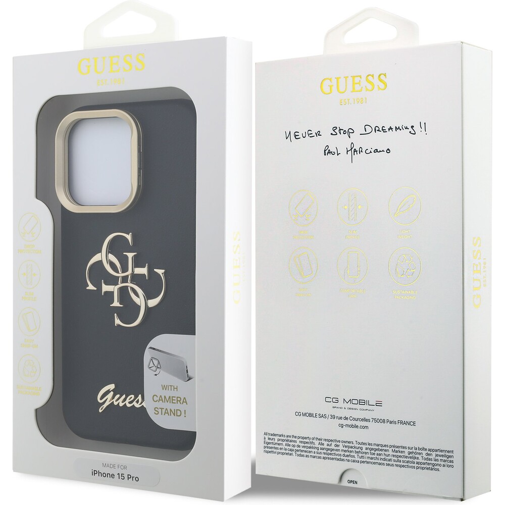 Guess-PU-Grained-4G-Logo-Stand-Camera-Frame-kryt-iPhone-15-Pro-cerny