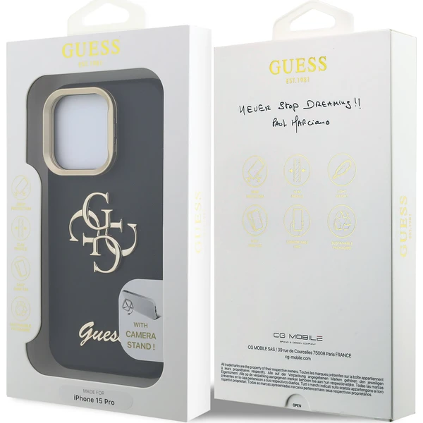 Guess-PU-Grained-4G-Logo-Stand-Camera-Frame-kryt-iPhone-15-Pro-cerny