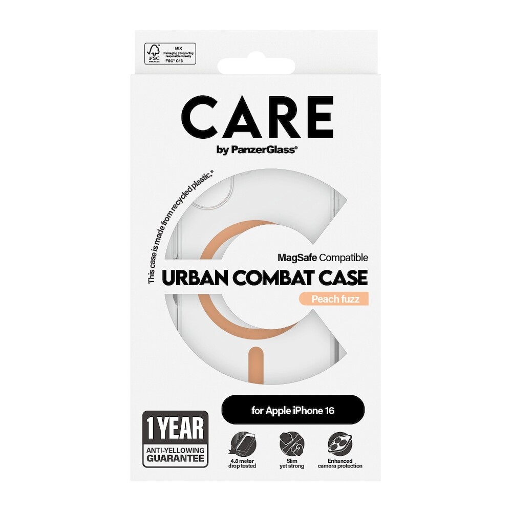 PanzerGlass-CARE-kryt-Apple-iPhone-16-MagSafe-Urban-Combat-ciry-broskvovy