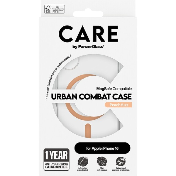 PanzerGlass-CARE-kryt-Apple-iPhone-16-MagSafe-Urban-Combat-ciry-broskvovy