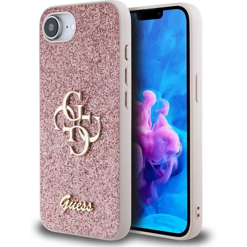 Guess-PU-Fixed-Glitter-4G-Metal-Logo-kryt-iPhone-17e-16e-ruzovy
