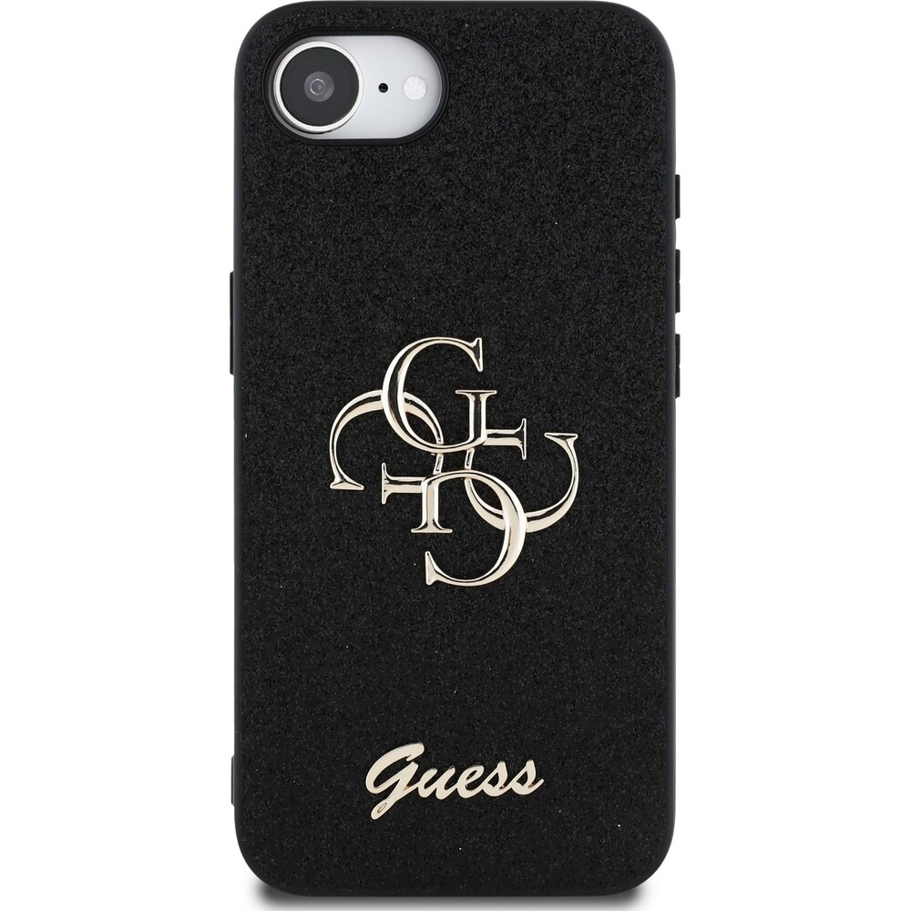 Guess-PU-Fixed-Glitter-4G-Metal-Logo-kryt-iPhone-17e-16e-cerny