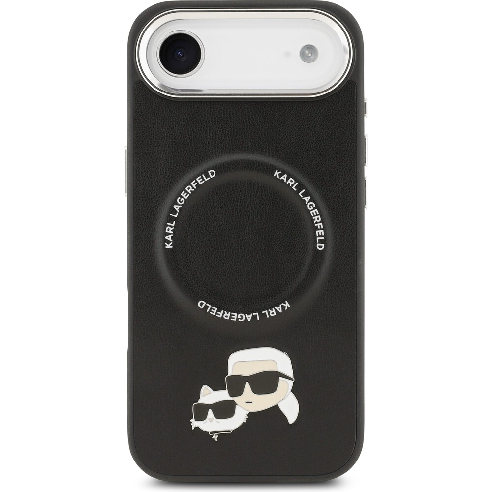 Karl-Lagerfeld-PU-Karl-and-Choupette-Heads-Pins-MagSafe-kryt-iPhone-Air-cerny