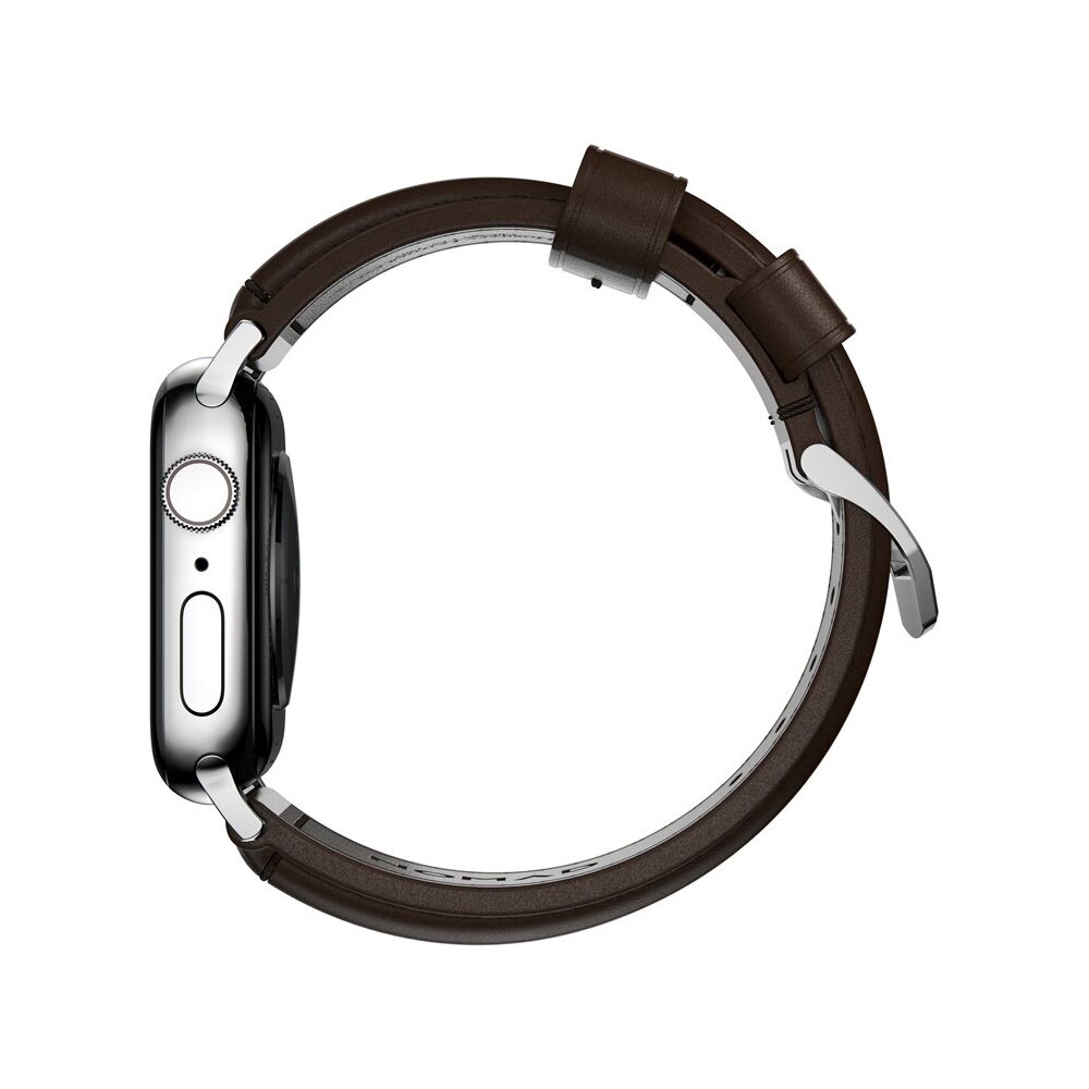 Nomad-Traditional-kozeny-reminek-Apple-Watch-Ultra-49mm-8-7-45mm-6-SE-5-4-hnedy-stribrne-prezky