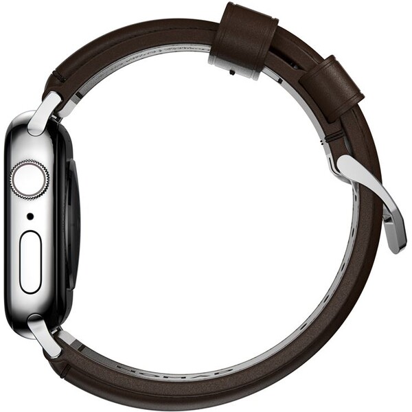 Nomad-Traditional-kozeny-reminek-Apple-Watch-Ultra-49mm-8-7-45mm-6-SE-5-4-hnedy-stribrne-prezky