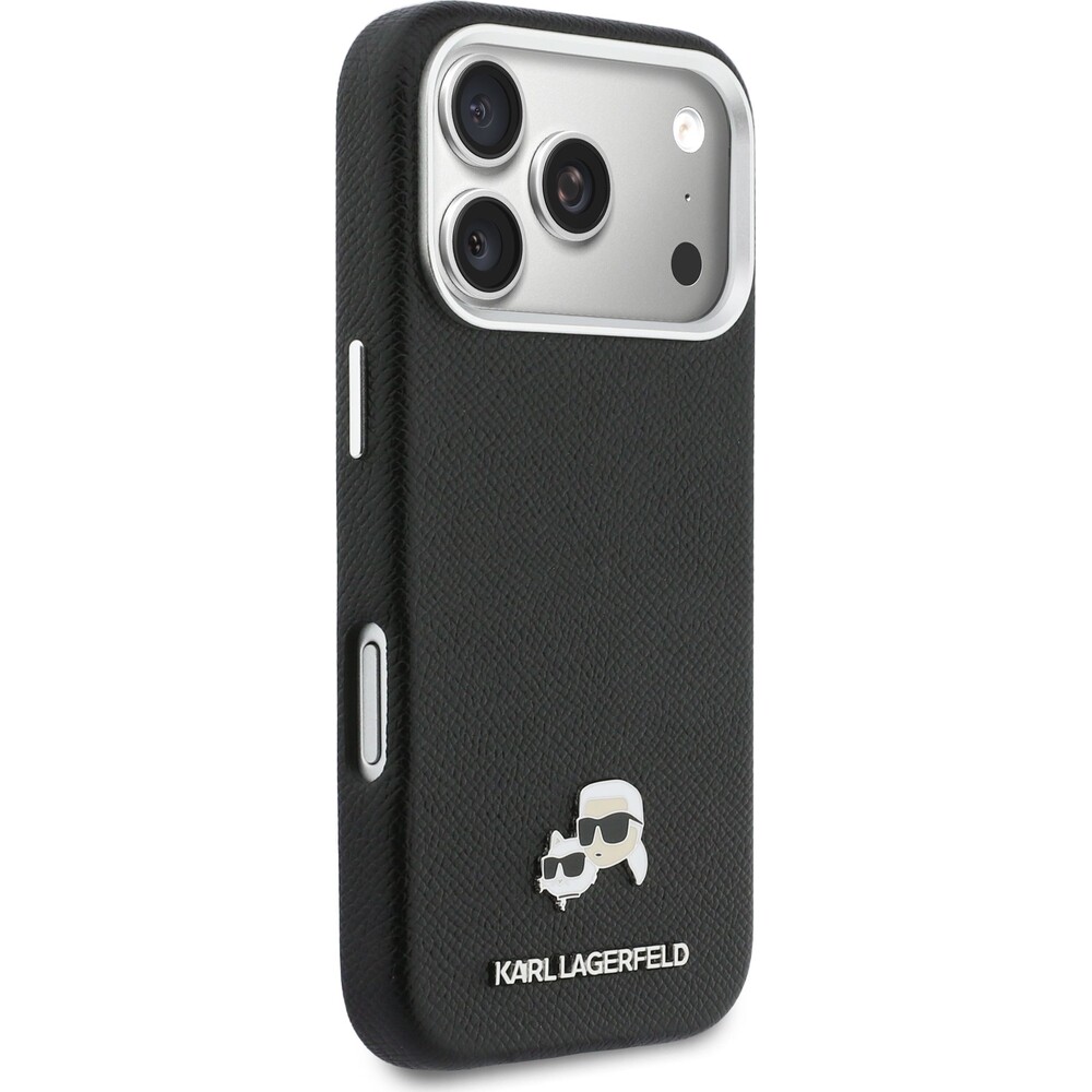 Karl-Lagerfeld-PU-Karl-and-Choupette-Heads-Pins-MagSafe-kryt-iPhone-17-Pro-cerny