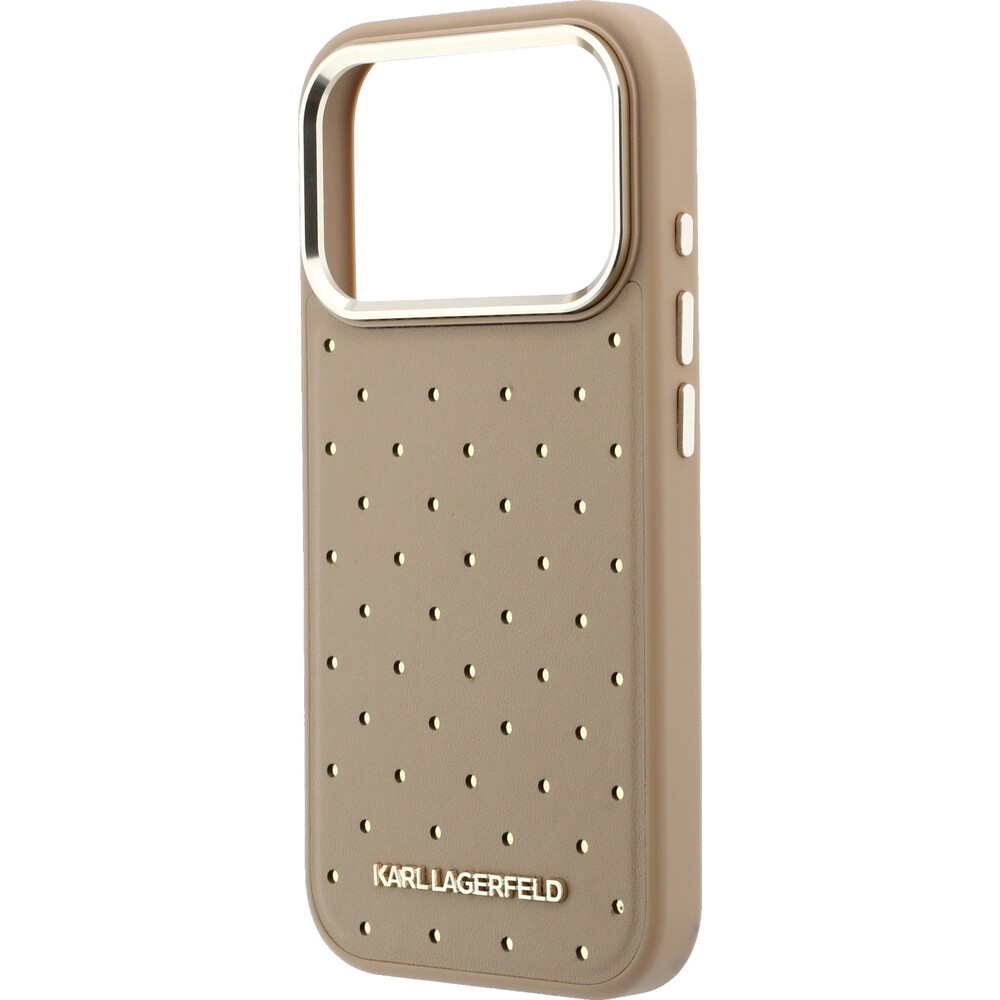 Karl-Lagerfeld-PU-Perforated-Gold-Dots-MagSafe-kryt-iPhone-17-Pro-Max-bezovy
