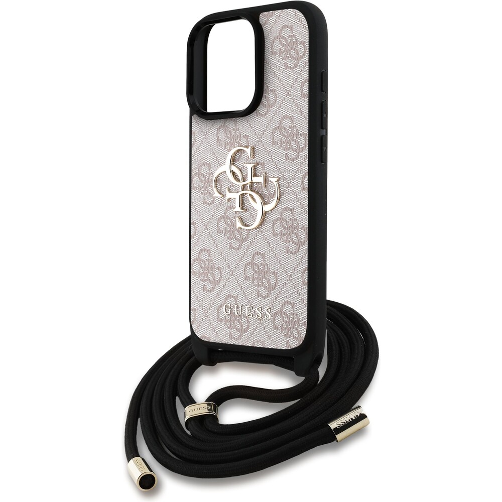 Guess-PU-4G-Metal-Logo-Crossbody-popruh-kryt-iPhone-16-Pro-ruzovy