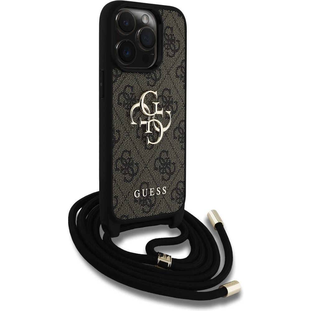 Guess-PU-4G-Metal-Logo-Crossbody-popruh-kryt-iPhone-15-Pro-Max-hnedy