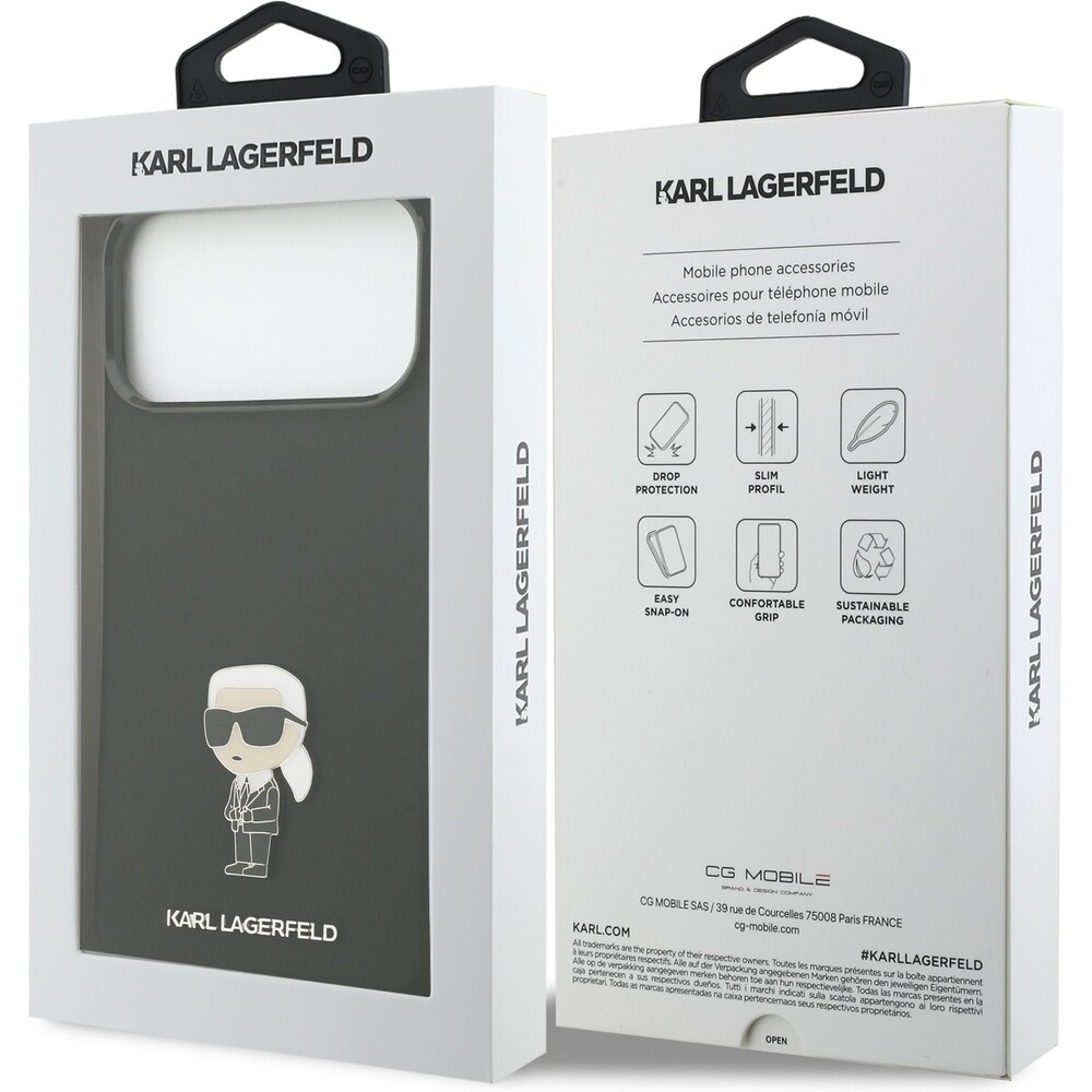 Karl-Lagerfeld-Liquid-Silicone-Metal-Ikonik-kryt-iPhone-17-Pro-Max-cerny
