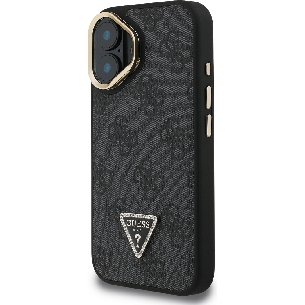 Guess-PU-4G-Strass-Triangle-Logo-Stand-Camera-Frame-MagSafe-kryt-iPhone-16-cerny