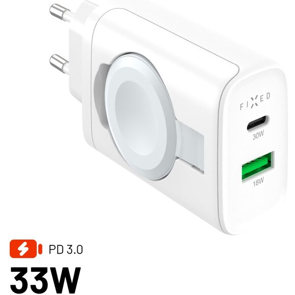 FIXED-Power-Socket-GaN-nabijecka-USB-A-USB-C-a-nabijeckou-pro-Apple-Watch-bila