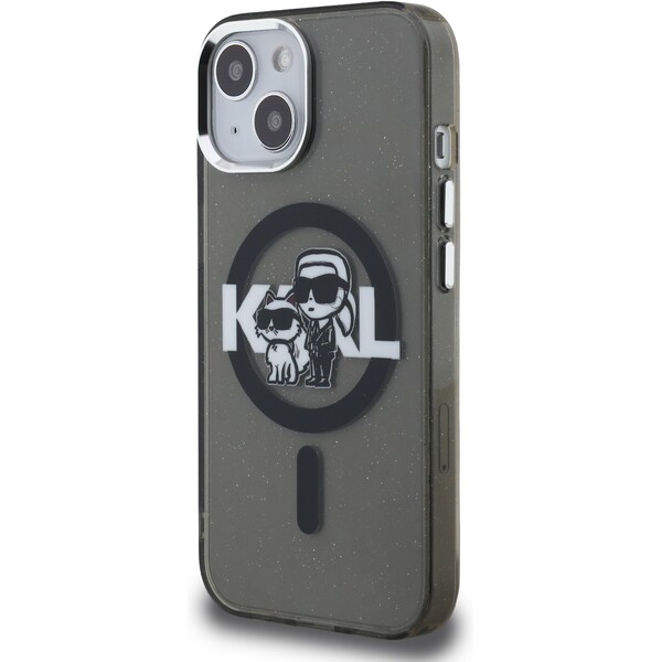 Karl-Lagerfeld-IML-Glitter-Karl-and-Choupette-Sketch-MagSafe-kryt-iPhone-15-cerny
