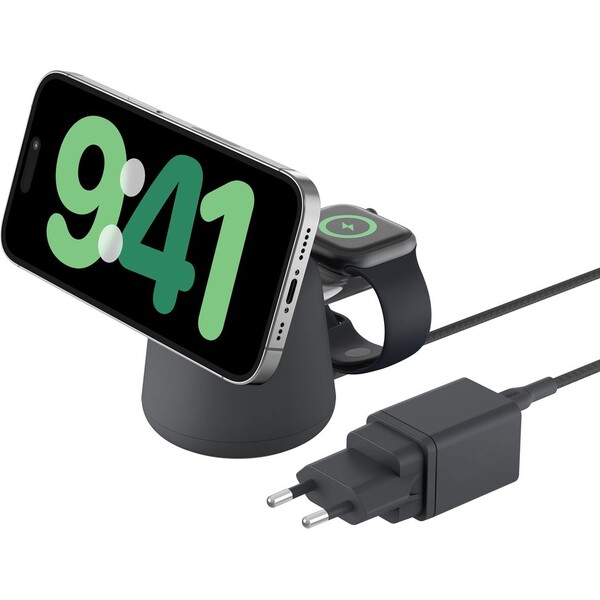 Belkin-BOOST-CHARGE-PRO-Qi2-15W-2v1-Nabijeci-MagSafe-stojanek-pro-iPhone-Apple-Watch-AirPods-tmave-