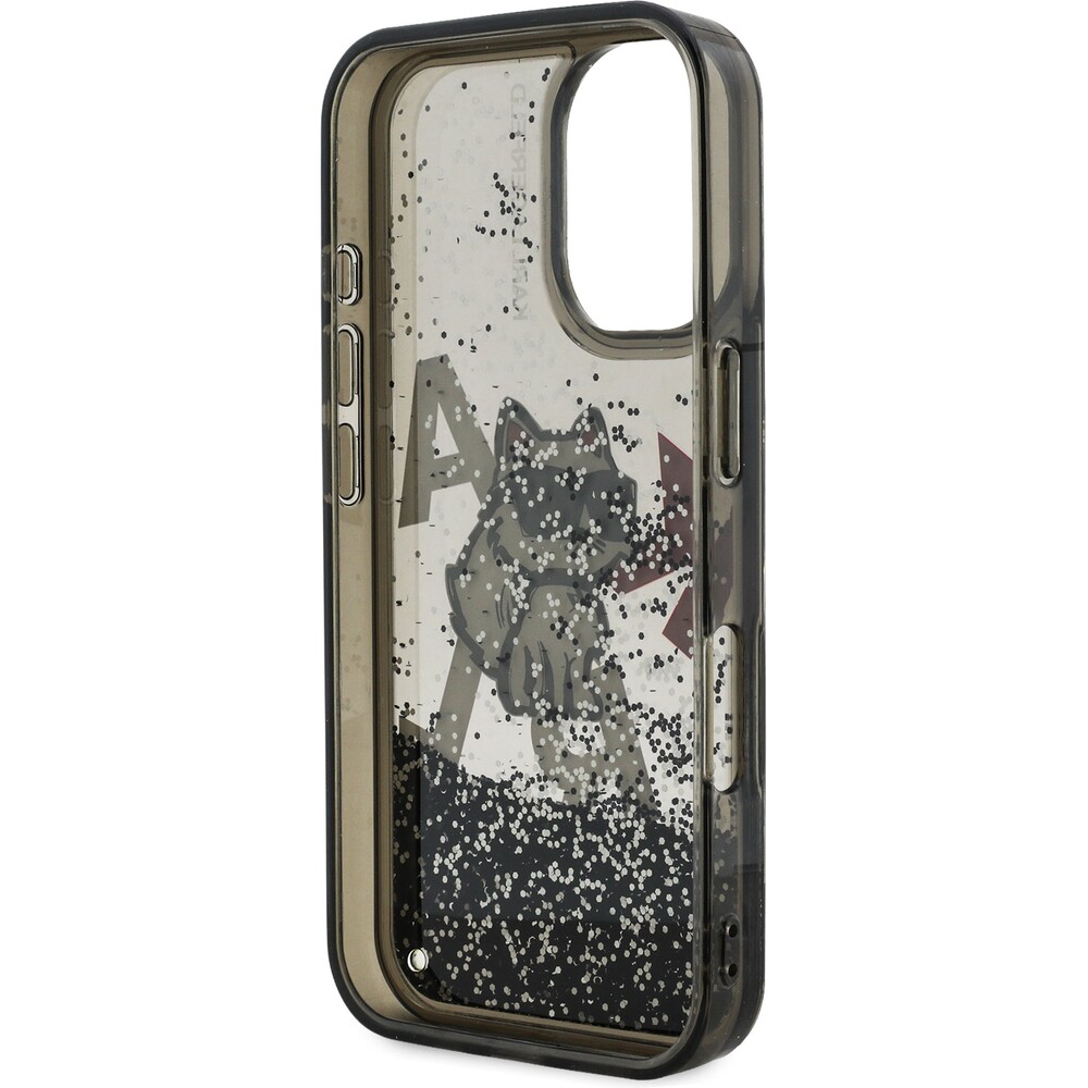 Karl-Lagerfeld-Liquid-Glitter-Scattered-Choupette-kryt-iPhone-16-cerny