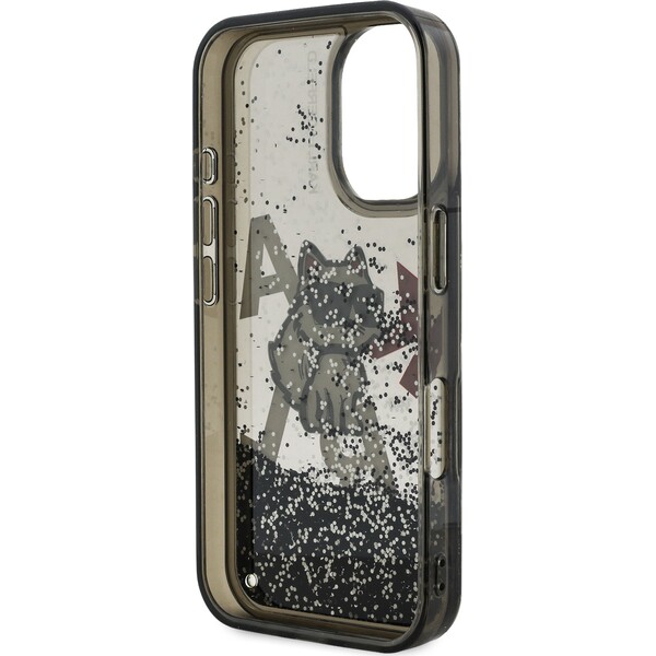 Karl-Lagerfeld-Liquid-Glitter-Scattered-Choupette-kryt-iPhone-16-cerny
