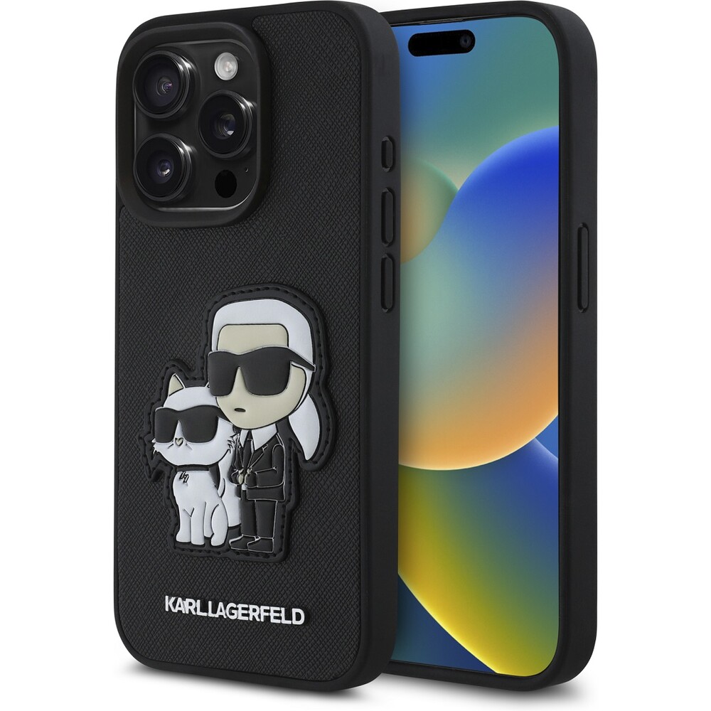 Karl-Lagerfeld-PU-Saffiano-Karl-and-Choupette-kryt-iPhone-15-Pro-cerny