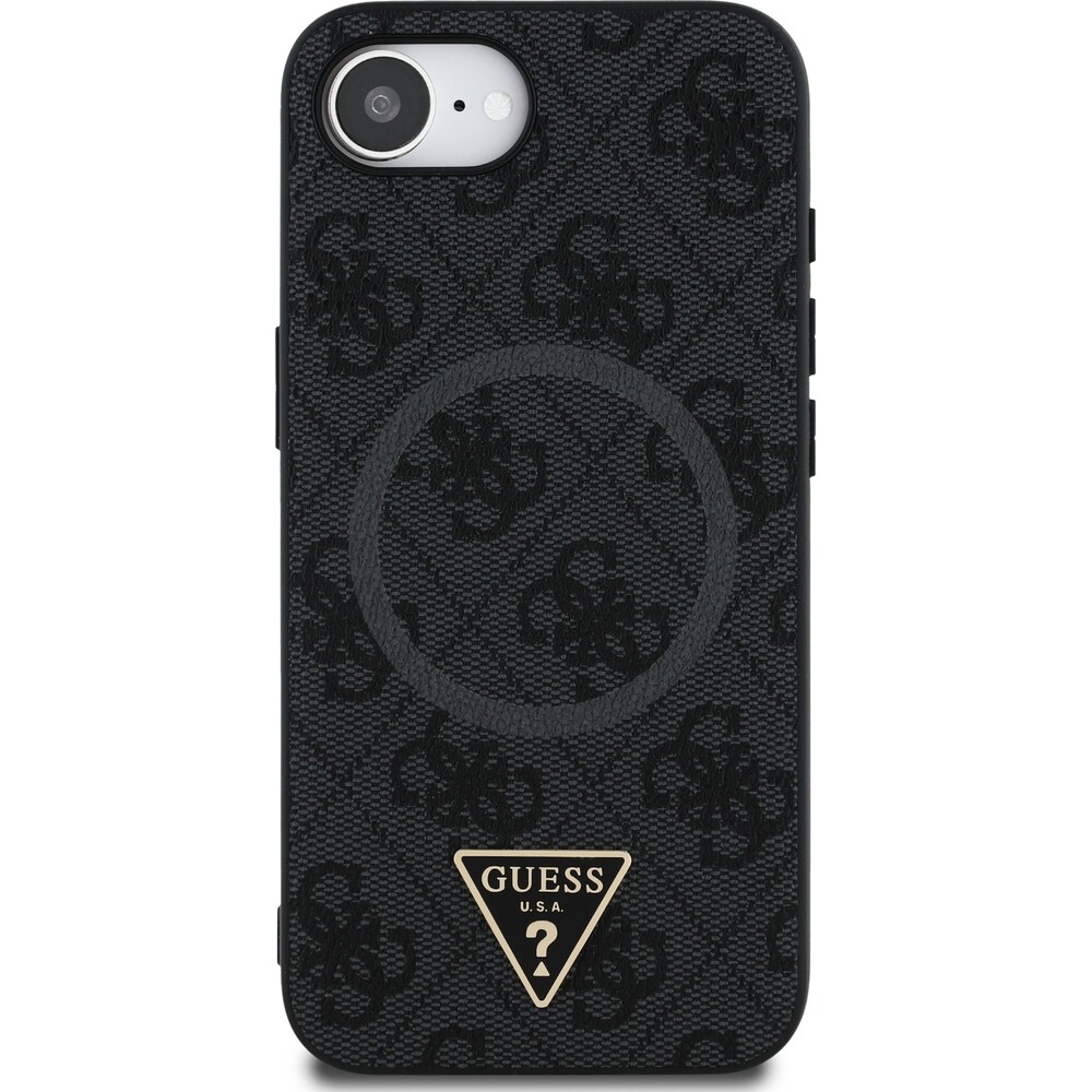 Guess-PU-4G-Strass-Triangle-Metal-Logo-kryt-iPhone-17e-16e-cerny