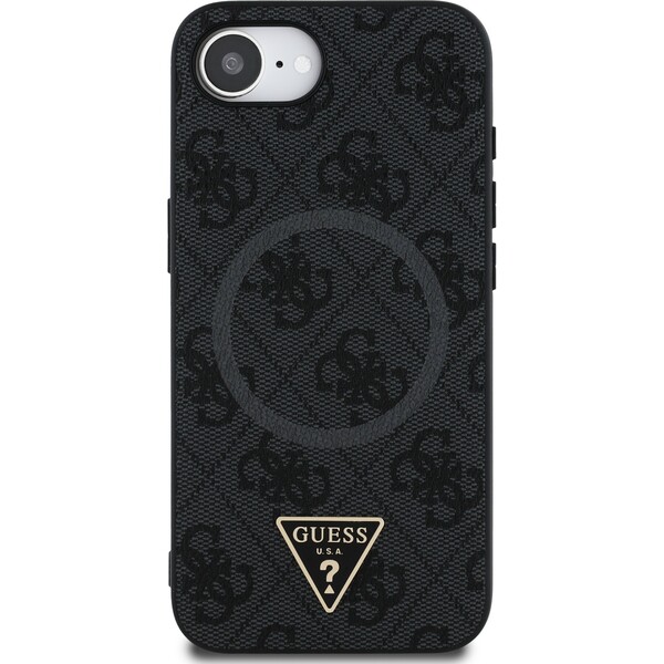 Guess-PU-4G-Strass-Triangle-Metal-Logo-kryt-iPhone-17e-16e-cerny