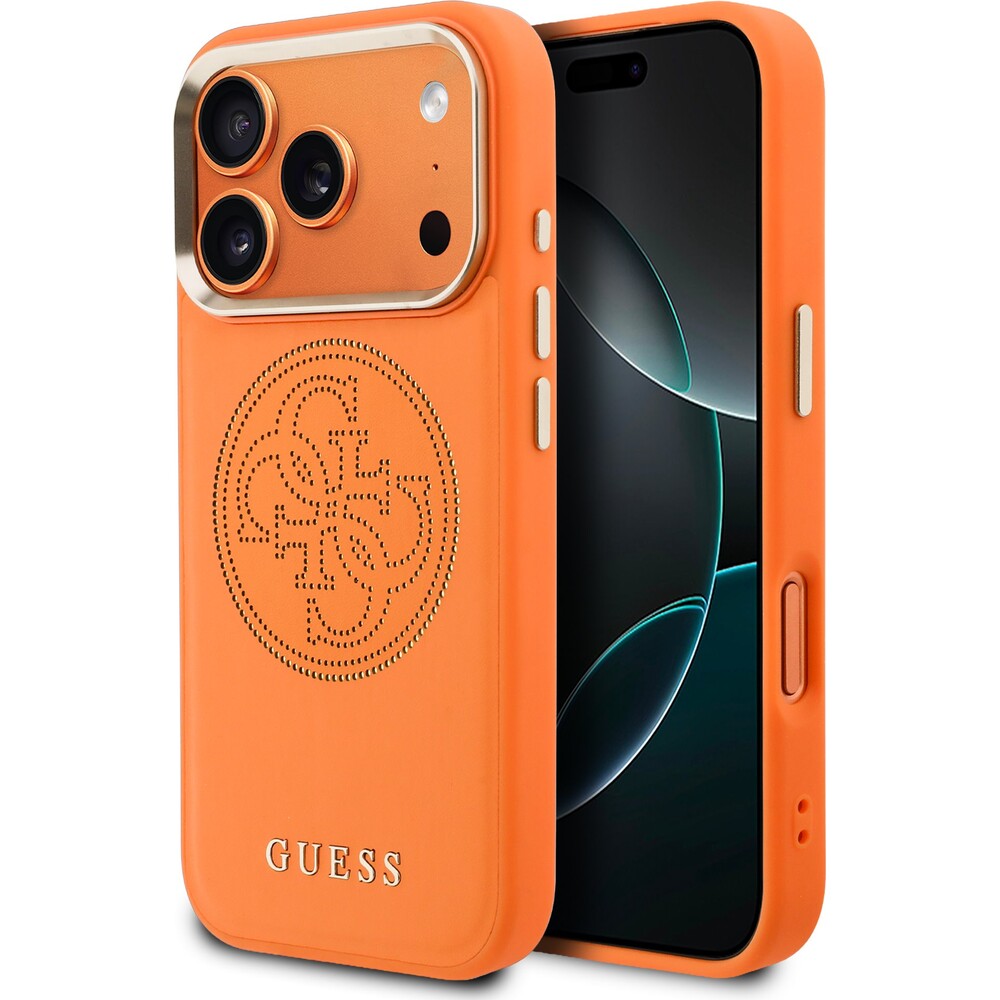 Guess-PU-Perforated-4G-Logo-MagSafe-kryt-iPhone-17-Pro-oranzovy