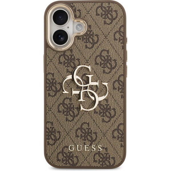 Guess-PU-Leather-4G-Metal-Logo-Gold-Frame-MagSafe-kryt-iPhone-17-hnedy