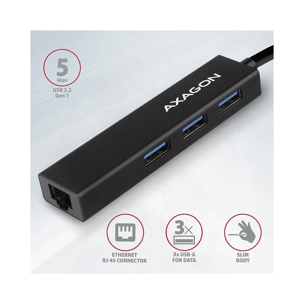 AXAGON-HMAGL3A-USB-3-2-Gen-1-hub-porty-3x-USBA-Gigabit-Ethernet-kovovy-kabel-USBA-20cm