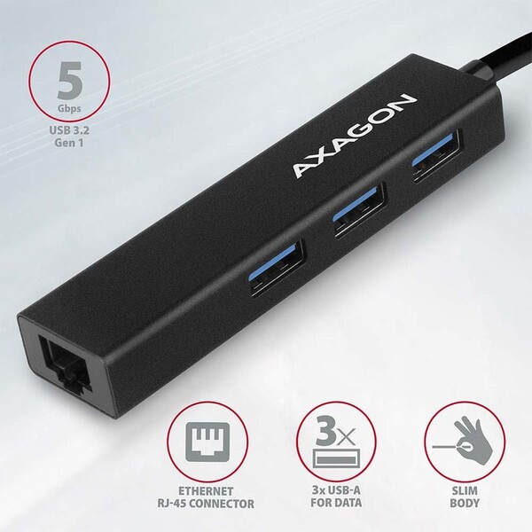 AXAGON-HMAGL3A-USB-3-2-Gen-1-hub-porty-3x-USBA-Gigabit-Ethernet-kovovy-kabel-USBA-20cm