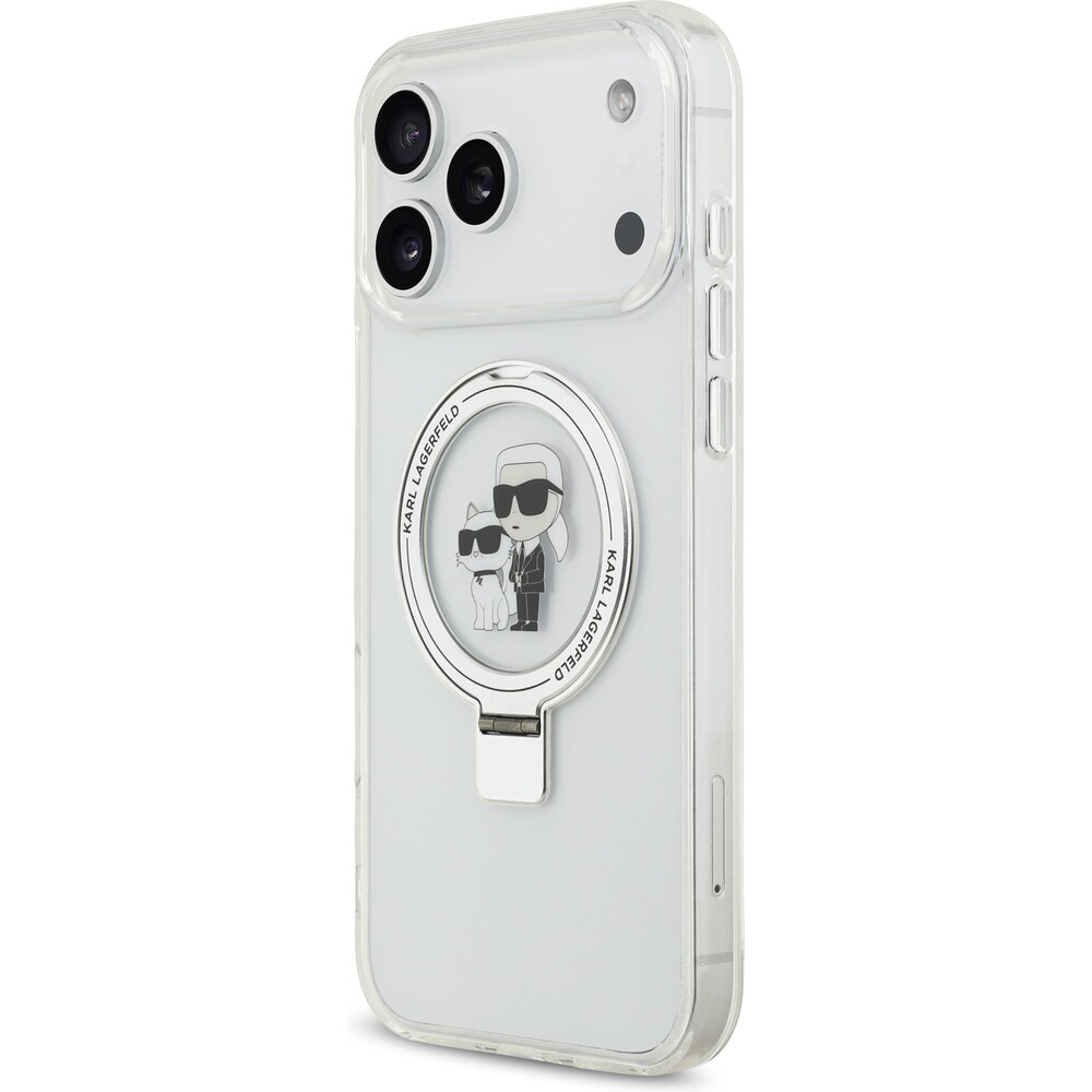 Karl-Lagerfeld-Ringstand-Karl-and-Choupette-MagSafe-kryt-iPhone-17-Pro-Max-bily