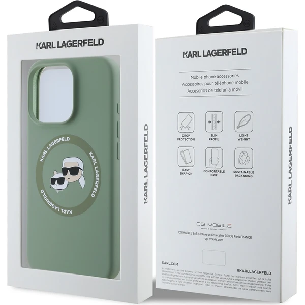 Karl-Lagerfeld-Liquid-Silicone-K-CH-Heads-MagSafe-kryt-iPhone-16-Pro-zeleny