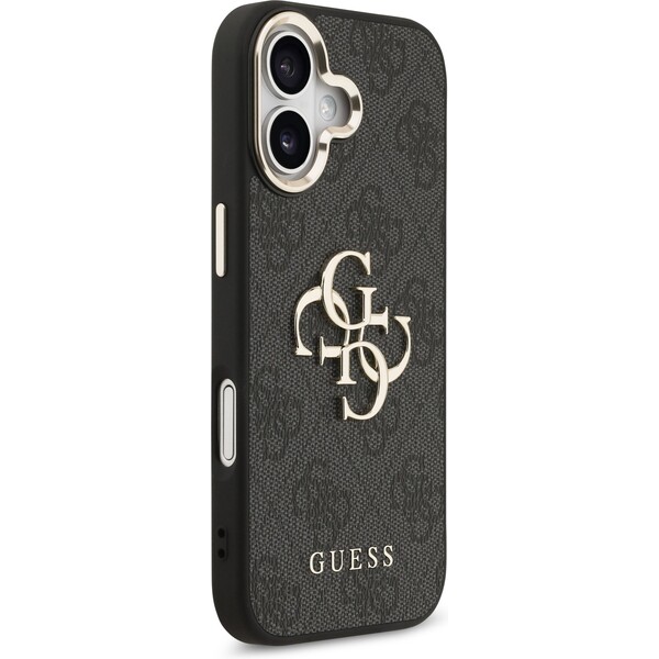 Guess-PU-Leather-4G-Metal-Logo-Gold-Frame-MagSafe-kryt-iPhone-17-cerny