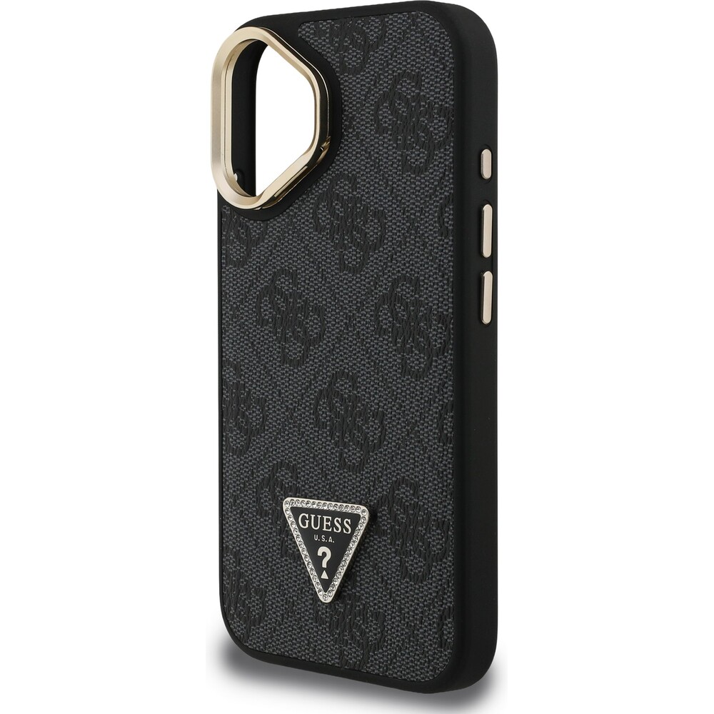 Guess-PU-4G-Strass-Triangle-Logo-Stand-Camera-Frame-MagSafe-kryt-iPhone-16-cerny