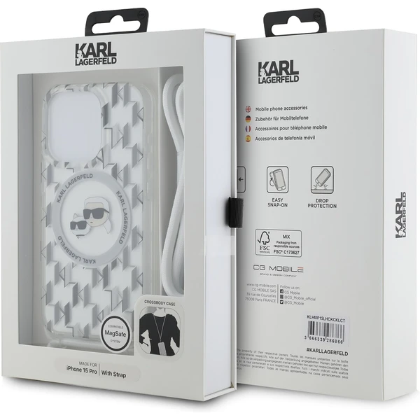 Karl Lagerfeld IML Monogram Crossbody K&CH Heads MagSafe zadní kryt iPhone 15 Pro čirý - Pouzdra - Obrázek 0AP5000J01