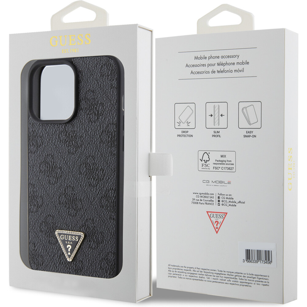 Guess-PU-4G-Strass-Triangle-Metal-Logo-kryt-iPhone-15-Pro-Max-cerny