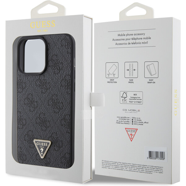 Guess-PU-4G-Strass-Triangle-Metal-Logo-kryt-iPhone-15-Pro-Max-cerny