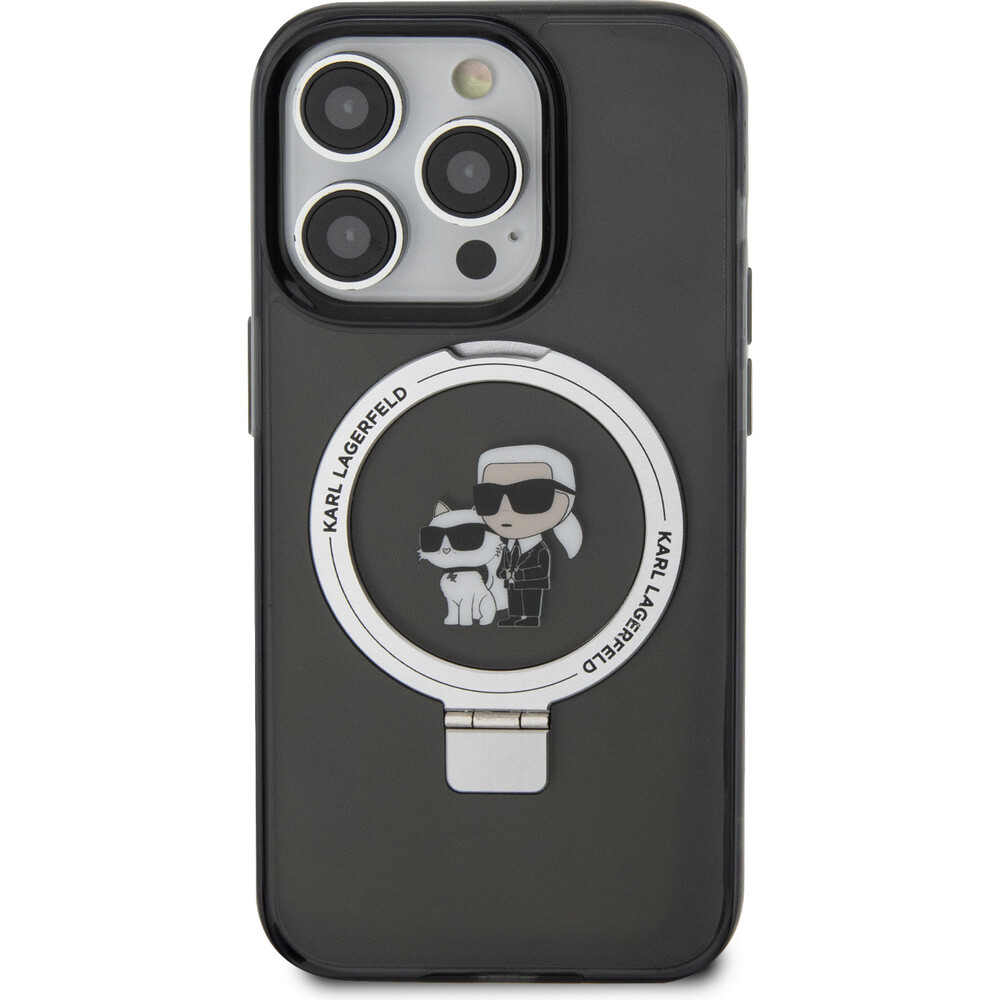 Karl-Lagerfeld-Ringstand-Karl-and-Choupette-MagSafe-Kryt-iPhone-15-Pro-Max-cerny