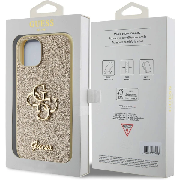 Guess PU Fixed Glitter 4G Metal Logo kryt iPhone 15 zlatý - Pouzdra - Obrázek 0RX4000701