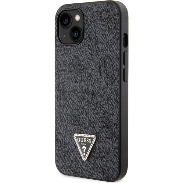 Guess-PU-4G-Strass-Triangle-Metal-Logo-kryt-iPhone-15-cerny