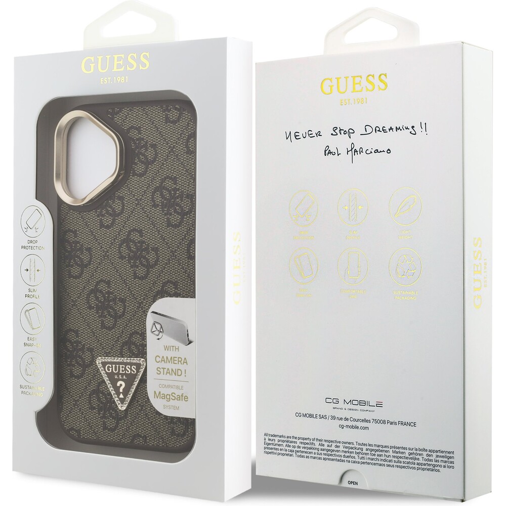Guess-PU-4G-Strass-Triangle-Logo-Stand-Camera-Frame-MagSafe-kryt-iPhone-16-hnedy