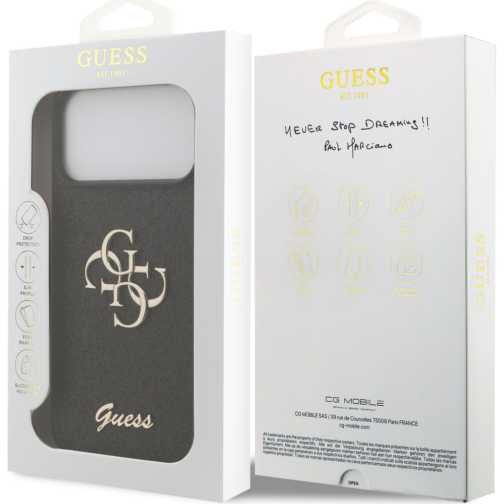Guess-PU-Fixed-Glitter-4G-Metal-Logo-kryt-iPhone-17-Pro-Max-cerny